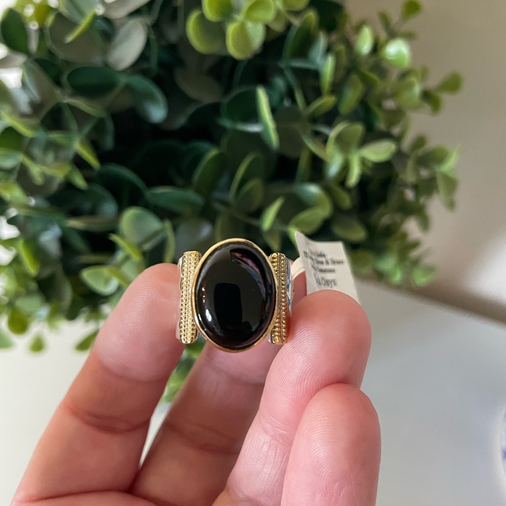 Brand New Chunky Black onyx Gemstone Sterling Silver Brass YS India ring size 9